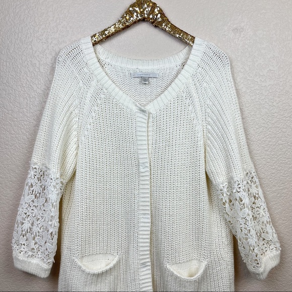 LC Lauren Conrad Sweaters - LC Lauren Conrad • Knit Cardigan With Floral Lace Sleeves